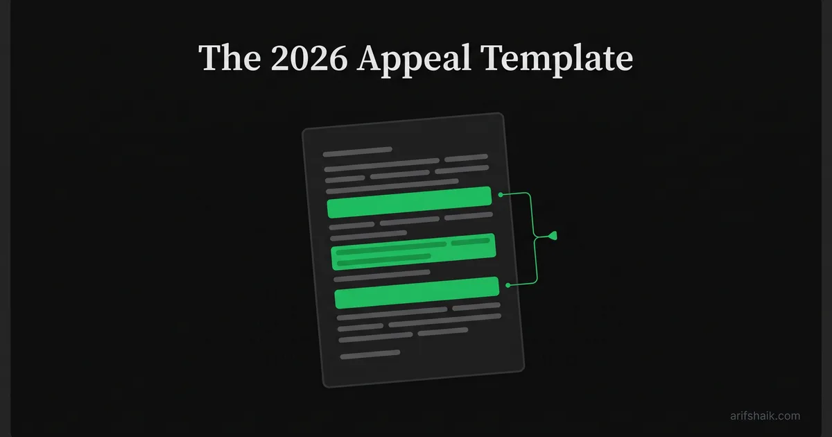An appeal template document with three highlighted lines marked in green